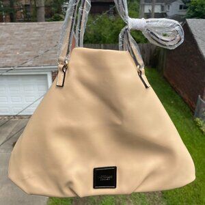 Beautiful beige faux leather Victoria Secret shoulder bag with gold hardware